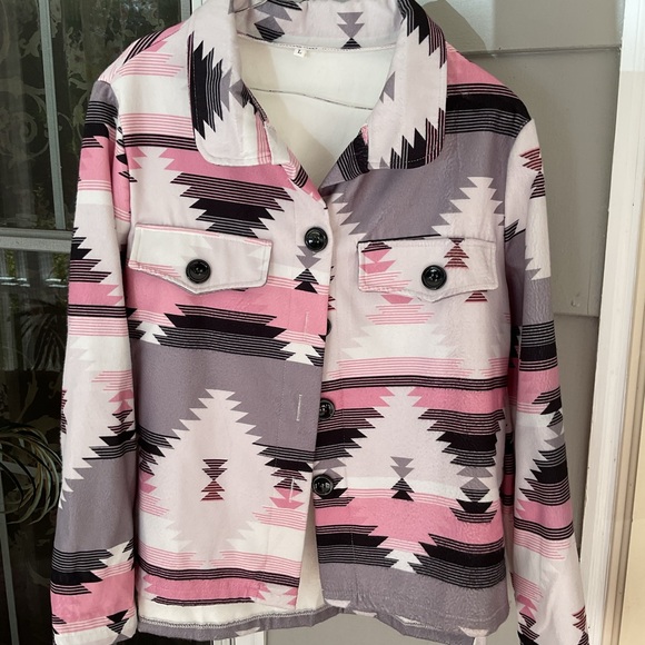 Boutique Not Branded Aztec Southwestern Button Jacket  Woman's SZ L Pink Black - Picture 5 of 16